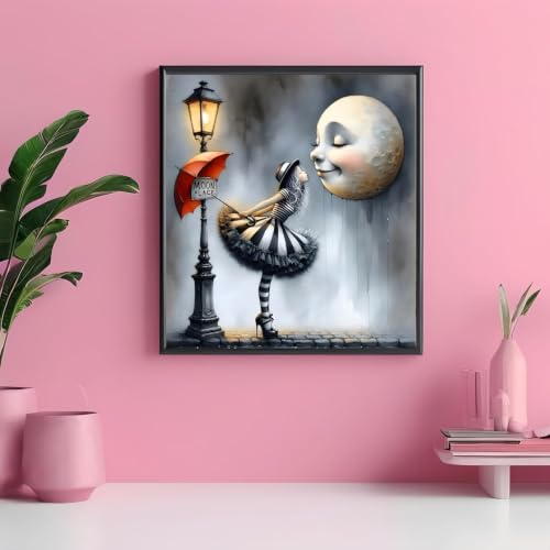 Girl and Moon Diamond Art Kits for Adult diamond painting kits for adults | Cute DIY Diamond Painting Kits 5D Diamond Dots Gem Art Crafts with Tools,Round Full Drill 12x16inch - color: DP04749