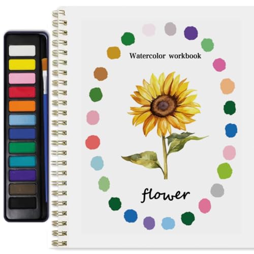 Watercolor Workbook for Adults & Beginners: 12 Colors Paint Set with Brush, Foldable Painting Kit for Flowers– Ideal Gift(Flowers) - color: Flowers1