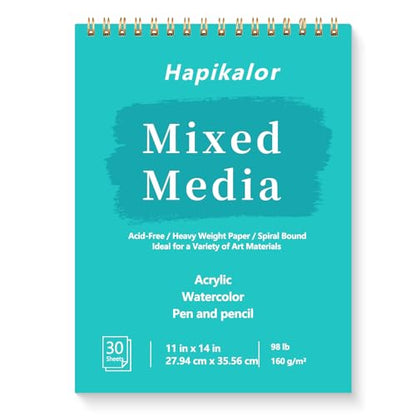 Mixed Media Sketchbook 11 "x 14" Multimedia Sketchbook, Sketch Book | Top Spiral Bound Sketch Book, 98lb/160gsm Mixed Media Paper, Watercolor Paper Sketch Pads for Drawing, Painting, Art Supplies - size: 11" x 14"