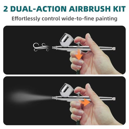 Airbrush Kit with Compressor, Dual Airbrush for Miniature Painting | Adjustable Pressure Control with 5 Modes & 41 Psi Max Output for Model Hobby, Makeup, Nail Art Painting
