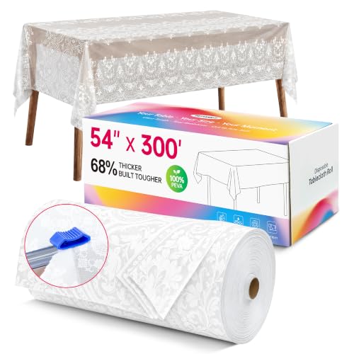 Disposable Tablecloth Roll, 54 x 300Ft Lace Plastic Table Cloth | Disposable Table Cover Roll, Oil Resistant Table Cover For Wedding, Restaurant, Reception Host（LaceEuropean） - color: Lace European, size: 54" x 3600" (Rectangular)