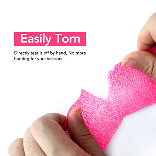 RISEN Cohesive Bandage 2” x 5 Yards, 6 Rolls, Self Adherent Wrap Medical Tape, Adhesive Flexible Breathable First Aid Gauze Ideal for Stretch Athletic (Pack of 2) - color: Neon Pink, size: 6 Count (Pack of 2)
