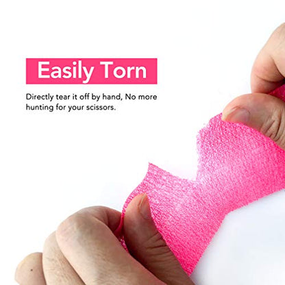 RISEN Cohesive Bandage 2” x 5 Yards, 6 Rolls, Self Adherent Wrap Medical Tape, Adhesive Flexible Breathable First Aid Gauze Ideal for Stretch Athletic (Pack of 2) - color: Neon Pink, size: 6 Count (Pack of 2)