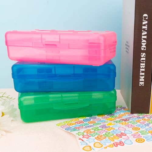 Blue Pink Green Hard Pencil Case Plastic Clear Pencil Box Crayon Box Organizer 3 Pack Office Supplies Storage Container Organizer Boxes for Pens Crayon School Stylish Office Supplies Storage Medium - color: Pink Blue Green