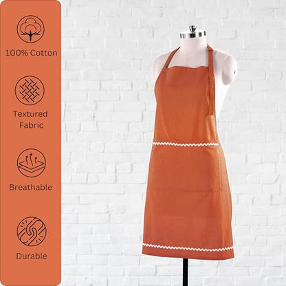 FINGERCRAFT Apron, Dual Pocket, Adjustable Tie, Multipurpose Washable Bib Apron for Home, Kitchen, Chef and Professionals - color: Rust