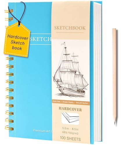 Yoment Small Sketch Book 5.5"x8.5",Mini Sketchbook,Spiral Bound,100 Sheets | Blue,68 lb/100gsm Hardcover Sketch Pad for Kids,Art Sketchbook Drawing Pad Book with Pencil,For Kids, Beginners,Artists - color: 3-Blue, size: 5.5 x 8.5