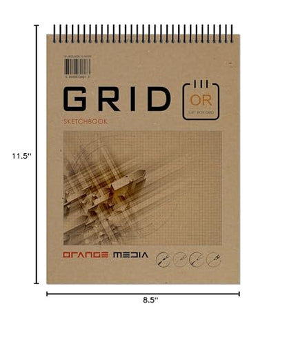 Orange Media Grid Sketchbook. Spiral Bound. Top Spine. Multi-Media. (8.5" x 11") 1/8" Box. (Orange Grid). SB-50100-TS - color: Orange Grid