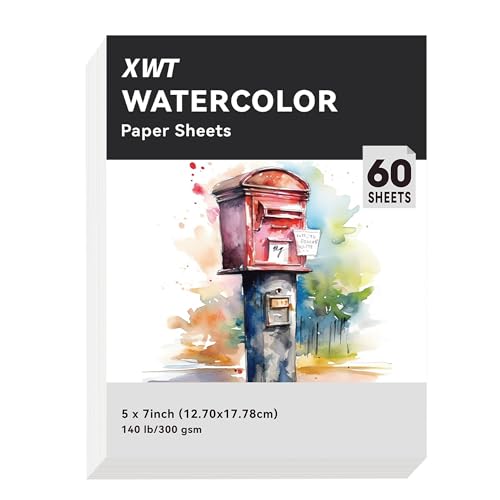 XWT 60 Sheets 5"x7" Watercolor Paper Bulk, 140lb/300gsm - size: 5x7in 60 Sheets