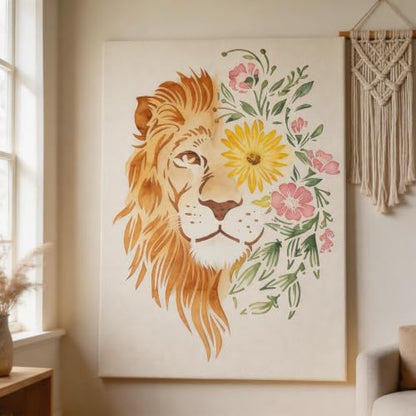 TIAMECH A4 Reusable Flower Eye Lion Stencil for Painting | Male Lion Layering Template, DIY Wall Art, Wood Furniture, Scrapbook & Crafts (8.3x11.7inch) - style: Flower Eye Lion