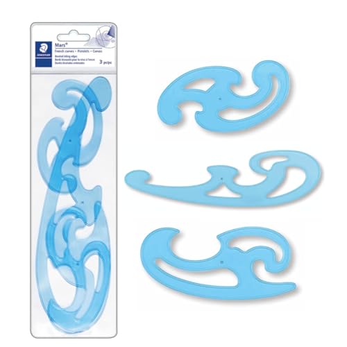 STAEDTLER Mars Professional French Curve Design Ruler Set, 18-Pack | 3 Essential A B C Shapes, Blue Transparent Plastic with Inking Edge, 3 pcs Each Set, 54 Count