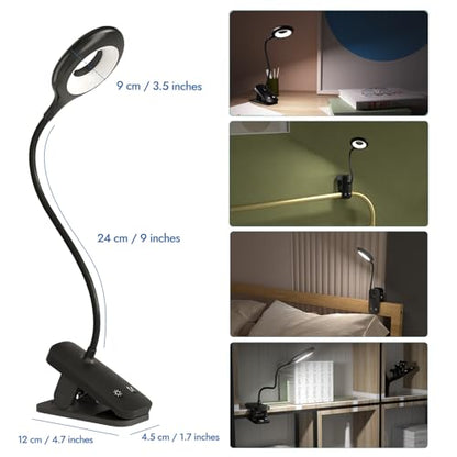 CUHIOY Rechargeable Clip on Reading Light for Bed Headboard, Black, 1 Pack - color: Black