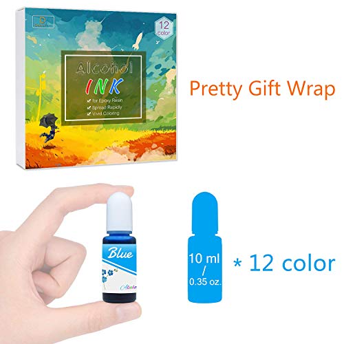 24 Alcohol Ink Set - 10 Vibrant Colors Alcohol Inks with 14 White Alcohol-Based Ink for Resin Petri Dish Making, Epoxy Resin Painting - Alcohol Color Dye for Resin Art, Tumbler Making - 0.35oz Each
