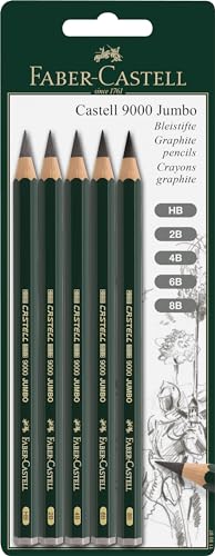 Faber-Castell 5 Piece Quality Castell 9000 Jumbo Graphite Pencils Blister Card Set, Including HB, 2B, 4B, 6B and 8B (119397) - style: Jumbo Set HB, 2B, 4B, 6B & 8B