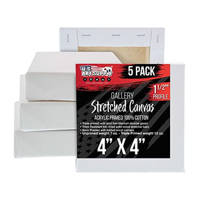 U.S. Art Supply 4"x4" Stretched Canvas for Painting, Gallery Depth 5-Pack - size: 4" x 4"