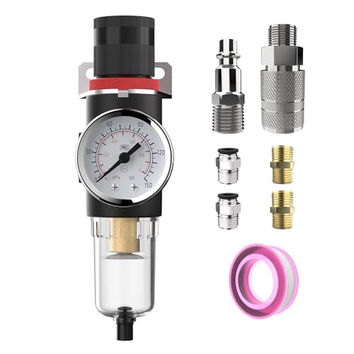 Air Pressure Regulator 1/4 Inline Compressor Water Separator Pneumatic Filter with Gauge Parts Compressed AFR2000+US Brass Kit - size: AFR2000