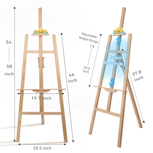 Smiley Wooden Easel for Painting, Wedding Signs & Display, Adjustable | Adjustable foldable wooden easel for painting canvas.Sturdy A-frame pine stand for wedding signs,displays&studio use - color: Primary Colour