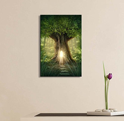Canvas Prints Wall Art - Fantasy Tree House with Light in The Forest | Modern Wall Art - 12" x 18" - color: Fantasy Tree House, size: 18"L x 12"W