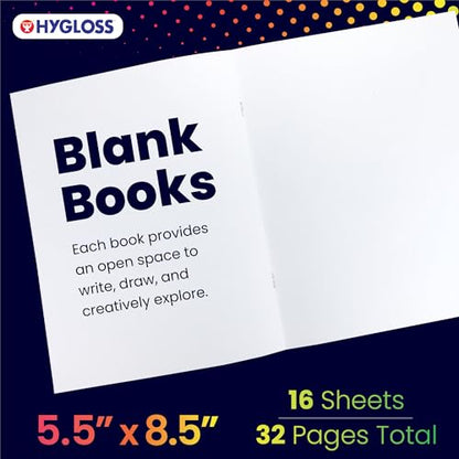 Hygloss Blank Books - Bulk 10 Pack – 5.5" x 8.5" A5 White Paperback Blank Book for Kids to Write Stories, Doodle, Arts & Crafts – Plain Drawing Sketchbook, Unlined Journal, Notebook Without Lines - color: White, style: 10 Books
