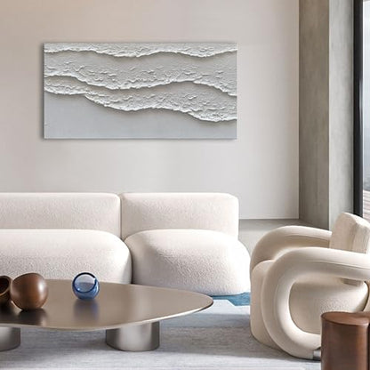 NANKAI Art White Waves Abstract Oil on Canvas Home Wall Deco Art 24x48 inch Minimalist Art Oil Painting - color: Nkhb135