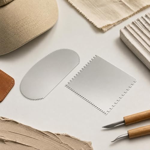 2PCS Stainless Steel Pottery Tools Serrated Scraper Clay Ribs Sculpture Modeling Cutter for Clay Sculpting Texturing Pottery Craft