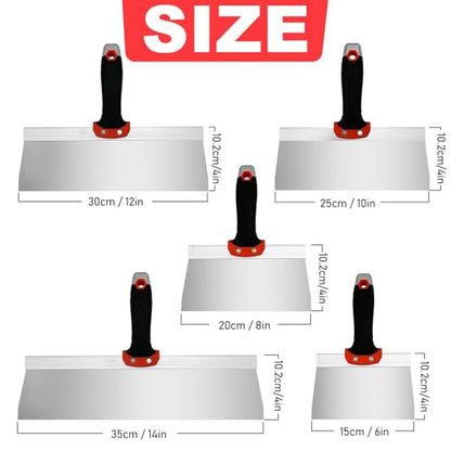 Drywall Knife 5pcs/Set, Stainless Steel Taping Knives Kit - color: Black - C Set