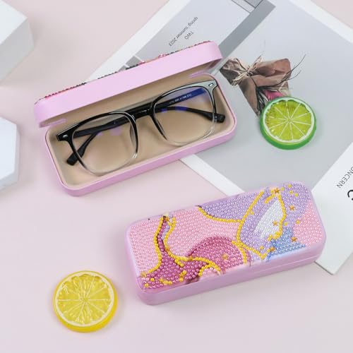 FlyingMage 5D Diamond Art Painting Kit, Hard Shell Eyeglasses Glasses Case | Mable DIY Diamond Dots, Small Gem Art Paint Mosaic Kits, Cute Rhinestone Sunglasses Case for Adults Beginner Women - color: Pink Marble