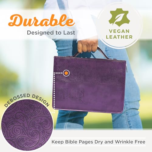 Christian Art Gifts Women's Fashion Bible Cover Faith Hebrews 11:1, Purple Paisley Faux Leather, Medium - size: Medium