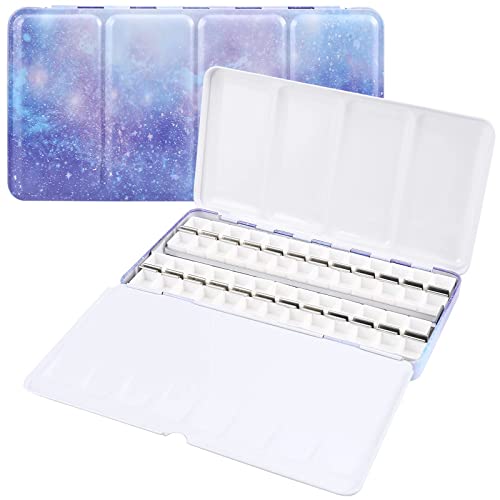 Empty Watercolor Palette, Empty Watercolor Tin with Fold Out Palette, Large Purple Watercolor Tray Palette with 52 Empty Half Pans for Plein Air Painting and Sketching - color: Galaxy, size: 52 Empty Half Pans