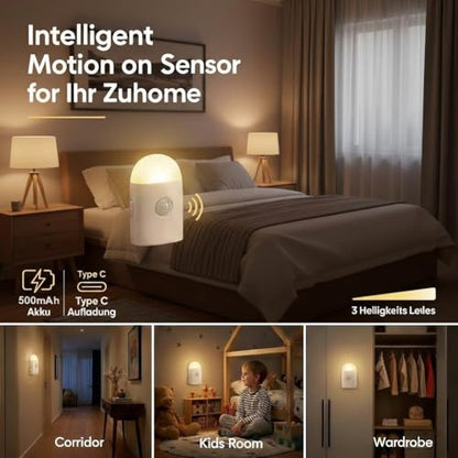 Motion Sensor LED Night Light,Warm White Dimmable Rechargeable Stick & Hook - style: 1 Pack