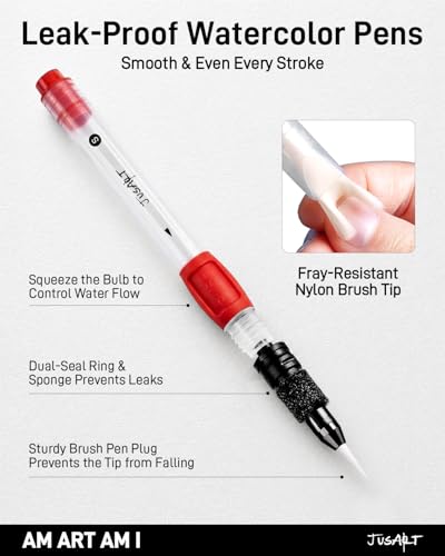 JusArt Water Brush Pens 6-Pack Leak-Proof Refillable Watercolor Pens - color: 6 Pcs Red