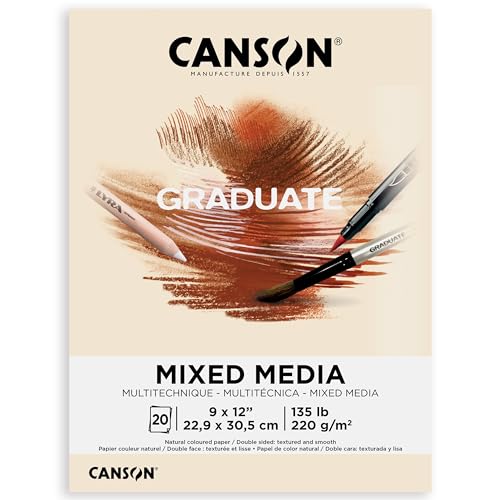 Canson Graduate Natural Mixed Media Pad, Foldover, 9x12 inch, 20 Sheets | Artist Paper for Adults and Students - Watercolors, Mixed Media, Markers and Art Journaling - color: Natural/Tan Paper, size: 9x12 inch