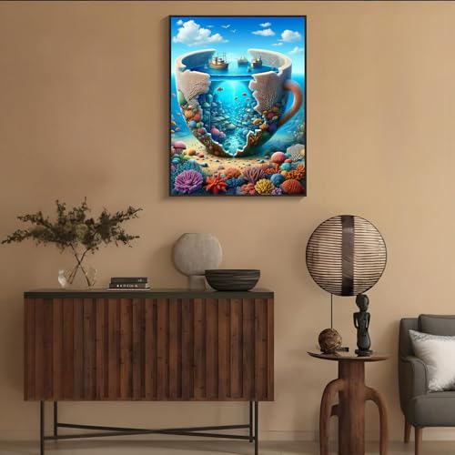 Shouruihua Diamond Painting Kits for Adults, Ocean in A Cup Diamond Art Kit | Ocean, Gem Art, Diamond Dotz Kits, Underwater World Scene Diamond Dots, Full Round Drill Diamond Painting Kits, 11.8x15.7 in - color: Ocean in A Cup