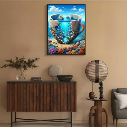 Shouruihua Diamond Painting Kits for Adults, Ocean in A Cup Diamond Art Kit | Ocean, Gem Art, Diamond Dotz Kits, Underwater World Scene Diamond Dots, Full Round Drill Diamond Painting Kits, 11.8x15.7 in - color: Ocean in A Cup