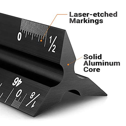 12" Architectural Scale Ruler Aluminum Architect Scale Ruler, Black | Triangular Scale Ruler for Architects, Draftsman, Students and Engineers - color: Black