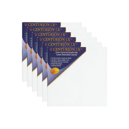 Centurion Deluxe Professional Acrylic Primed Linen Pre-Stretched Canvases, 11oz Linen - 30"x30", Box of 6, 3/4" Deep - Kiln-Dried Stretchers, Back Stapled, Canvas for Painting, Museum Archival Quality