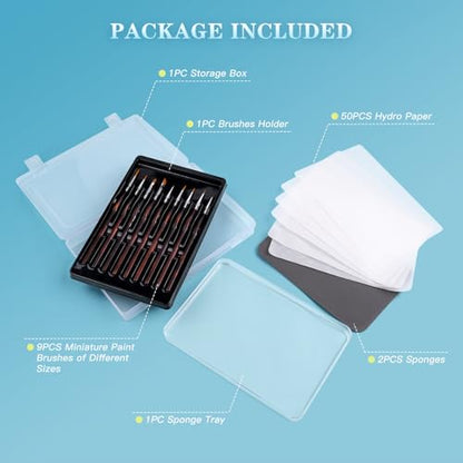 golden maple Wet Pallets for Painting Miniatures - Stay Wet Palette for Acrylic Painting Kit with 9PCS Miniature Paint Brushes, 50PCS Pallet Paper, 2PCS Sponge, 1PC Brush Holder, 1PC Sponge Tray