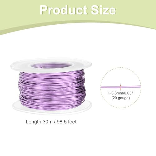 HARFINGTON 20 Gauge Aluminum Craft Wire 0.8mm 98.5ft Flexible Bendable Anodized Metal Jewelry Sculpting Wire for Jewelry Making Modelling Craft DIY, Light Purple - color: Light Purple, size: 30M x 0.8mm