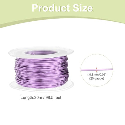 HARFINGTON 20 Gauge Aluminum Craft Wire 0.8mm 98.5ft Flexible Bendable Anodized Metal Jewelry Sculpting Wire for Jewelry Making Modelling Craft DIY, Light Purple - color: Light Purple, size: 30M x 0.8mm