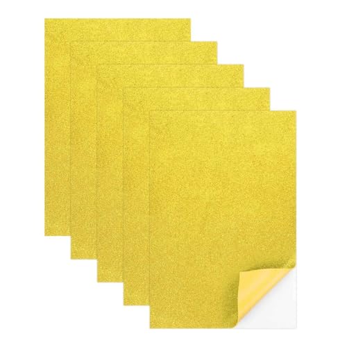 MECCANIXITY 5 Sheets Yellow Shiny Foam Sheets with Adhesive Backing, 8x12Inch Self-Adhesive Shiny EVA Foam Sheets Sticky EVA Paper Stickers for Art Crafts Projects, DIY Party Decoration - color: Yellow