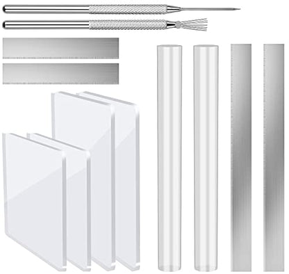 12 Pcs Polymer Clay Cutter Tools, Acrylic Roller for Polymer Clay, Acrylic Sheet Rectangle Shape, Clay Rolling Pin, Modeling Clay Carving Tools, Shaping Knife for Clay DIY, Earing Making, Jewelry