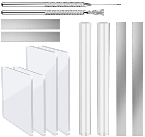 12 Pcs Polymer Clay Cutter Tools, Acrylic Roller for Polymer Clay, Acrylic Sheet Rectangle Shape, Clay Rolling Pin, Modeling Clay Carving Tools, Shaping Knife for Clay DIY, Earing Making, Jewelry