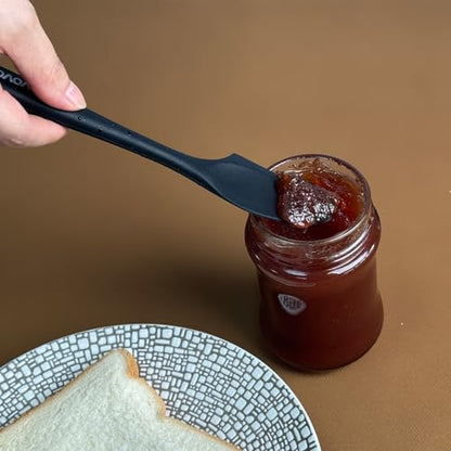 Mini Silicone Spatula, 8" Curved Small Spatula with Shallow Bowl, Black,4Pc | Seamless Jar Scraper for Cooking Baking, Wet Pet Food Spoon Spatula, Rubber Jar Scraper, BPA-Free,Dishwasher Safe - color: Black