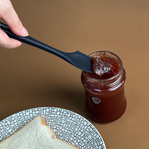 Mini Silicone Spatula, 8" Curved Small Spatula with Shallow Bowl, Black,4Pc | Seamless Jar Scraper for Cooking Baking, Wet Pet Food Spoon Spatula, Rubber Jar Scraper, BPA-Free,Dishwasher Safe - color: Black