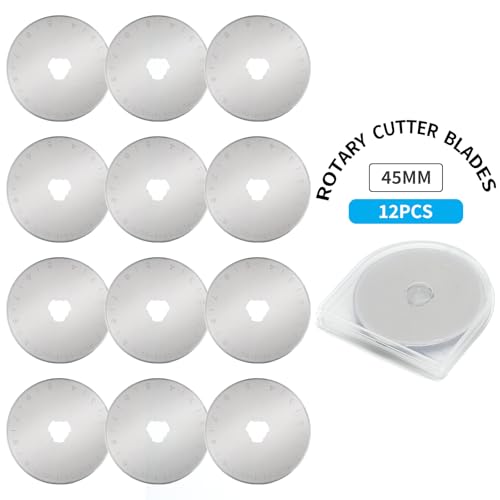 12 pcs 45mm Rotary Cutter Blades,Replacement Rotary Blade for Arts Crafts Quilting Scrapbooking Sewing Fabric Cutting,Arts & Crafts Farbric Paper Cutting Tool By XEKIGU