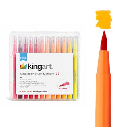 KINGART Watercolor Brush Markers, 36 Piece, Multicolor, 410-36 - style: Set of 36