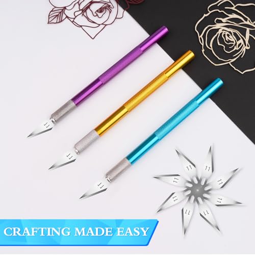 Exacto Knife Set, Craft Knife with 30#11 Blades for Scrapbooking | Hobby knife blades cut paper, stencils and models, Precision knife supports carving, trimming, crafts and detailed artwork - color: Purple-gold-blue