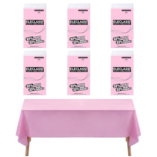Eleclassi Pink 6 Pack Premium Disposable Plastic Tablecloth 54 x 108 in - Plastic Table Cloth Disposable for Rectangle Table up to 8 Feet - Pink Rectangle Tablecloth - color: Pink
