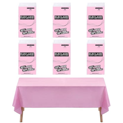 Eleclassi Pink 6 Pack Premium Disposable Plastic Tablecloth 54 x 108 in - Plastic Table Cloth Disposable for Rectangle Table up to 8 Feet - Pink Rectangle Tablecloth - color: Pink