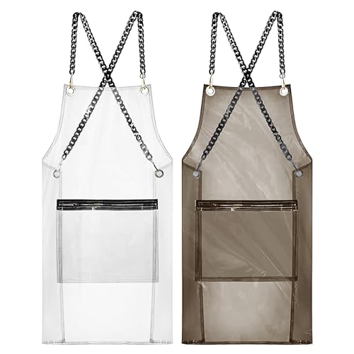 Hair Stylist Apron for Women - Waterproof Barber Nail Tech Apron Hairdresser Hairstylist Salon Aprons with Pocket - color: Transparent+black