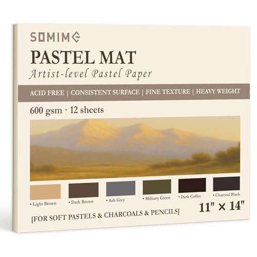 Somime 11x14 Sanded Pastel Paper Pad, 600gsm 12 Sheets of 6 Assorted Colors | Heavyweight Artist Drawing Paper Pad for Pencils and Soft Oil Charcoal Pastels - size: 11x14 12 sheets